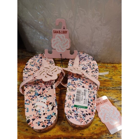 NWT Sam & Libby flowered pink flip flop sandal size 10 Ladies clearance Lovely - Picture 2 of 6